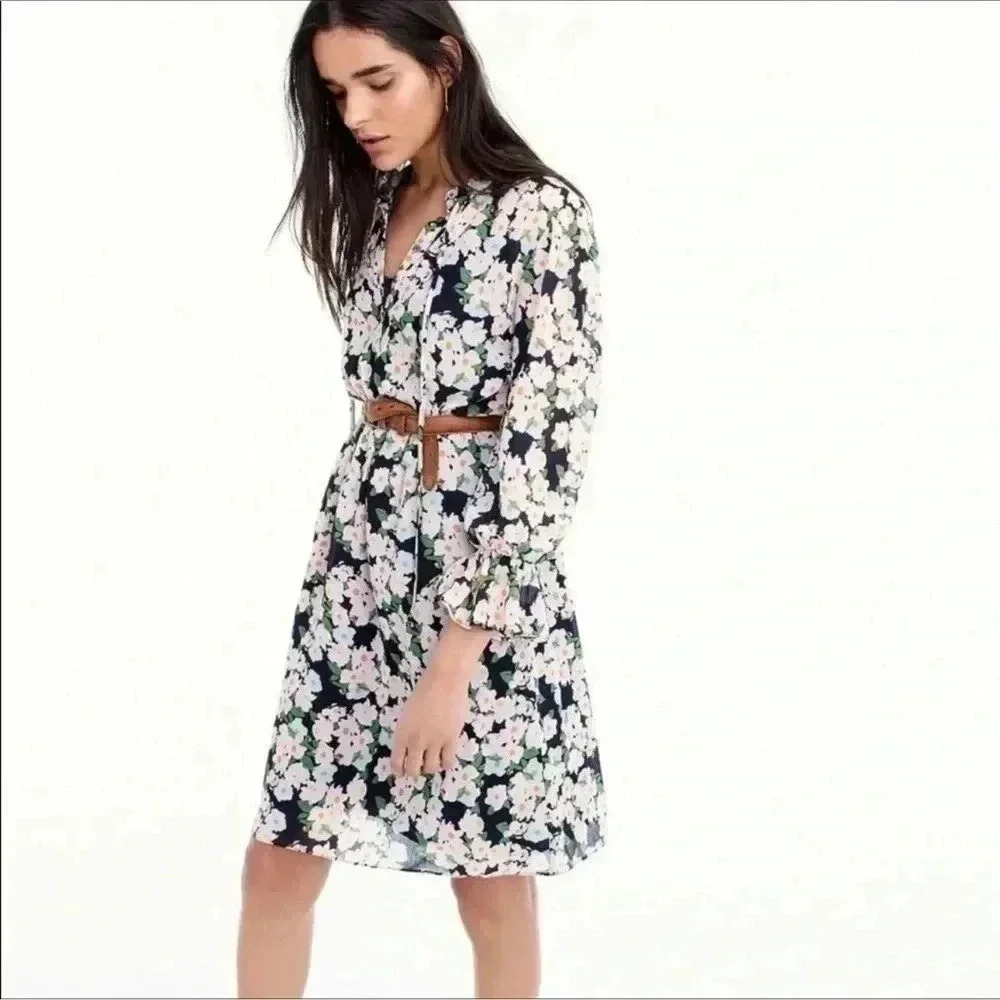 J Crew Mercantile Dress French Floral Drapey Tie Front size M